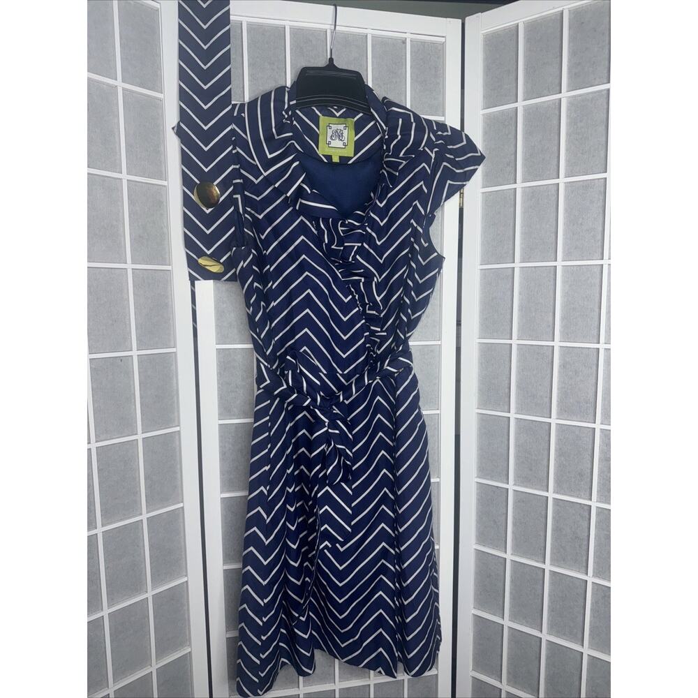Elizabeth McKay Navy & White Chevron Dress Size 6 - Picture 2 of 4